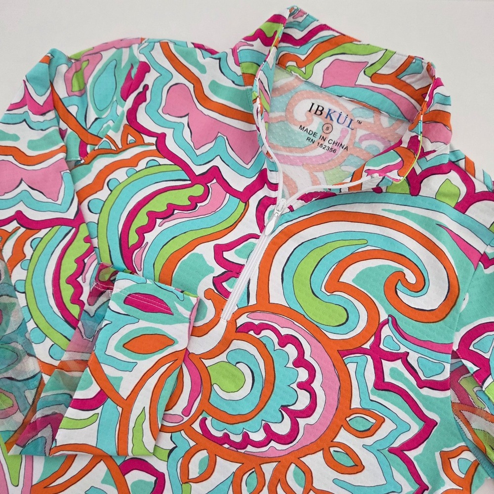 IBKÜL Quarter Zip Top Multicolor Paisley Mesh Performance‎ Womens Small